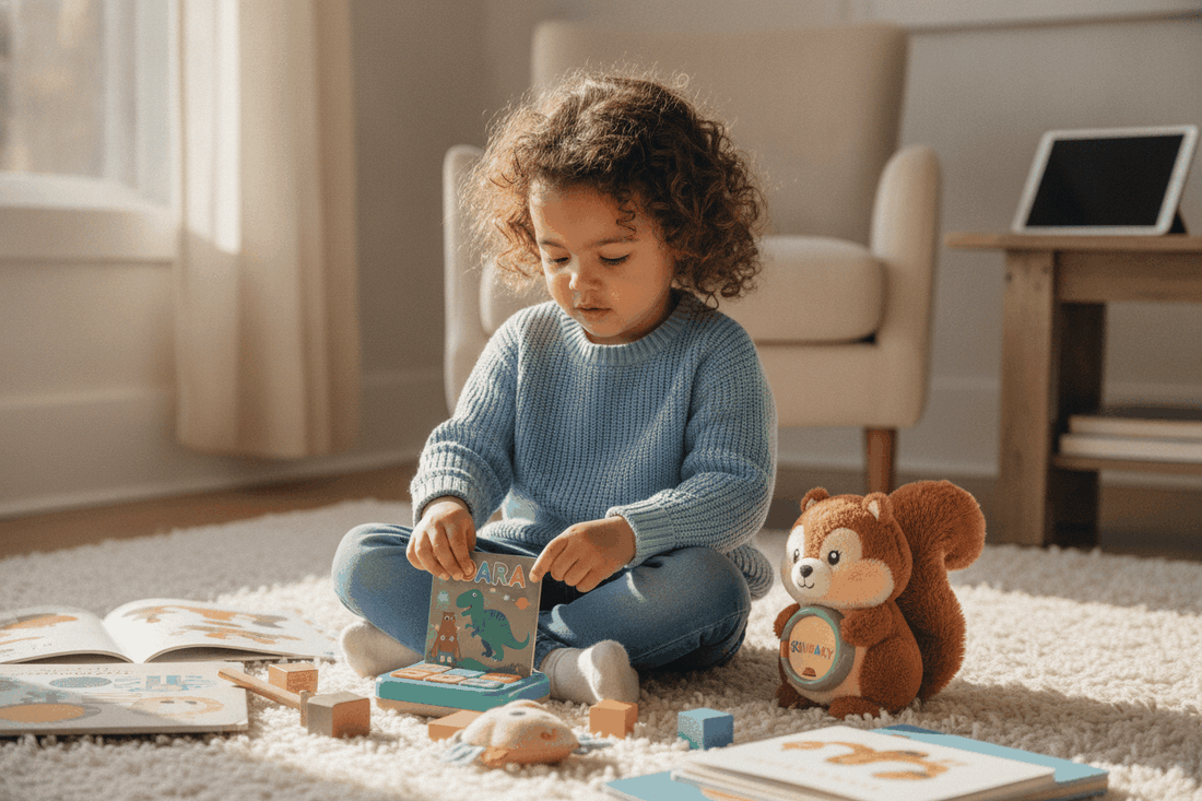 Young child playing with toys instead of digital screens highlights how digital screens are the cause of ADHD concerns
