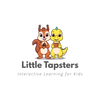 A cartoon logo for Little Tapsters featuring a brown squirrel and a yellow dinosaur holding books, with the text 'Little Tapsters' and 'Interactive Learning for Kids' on a light gray background.